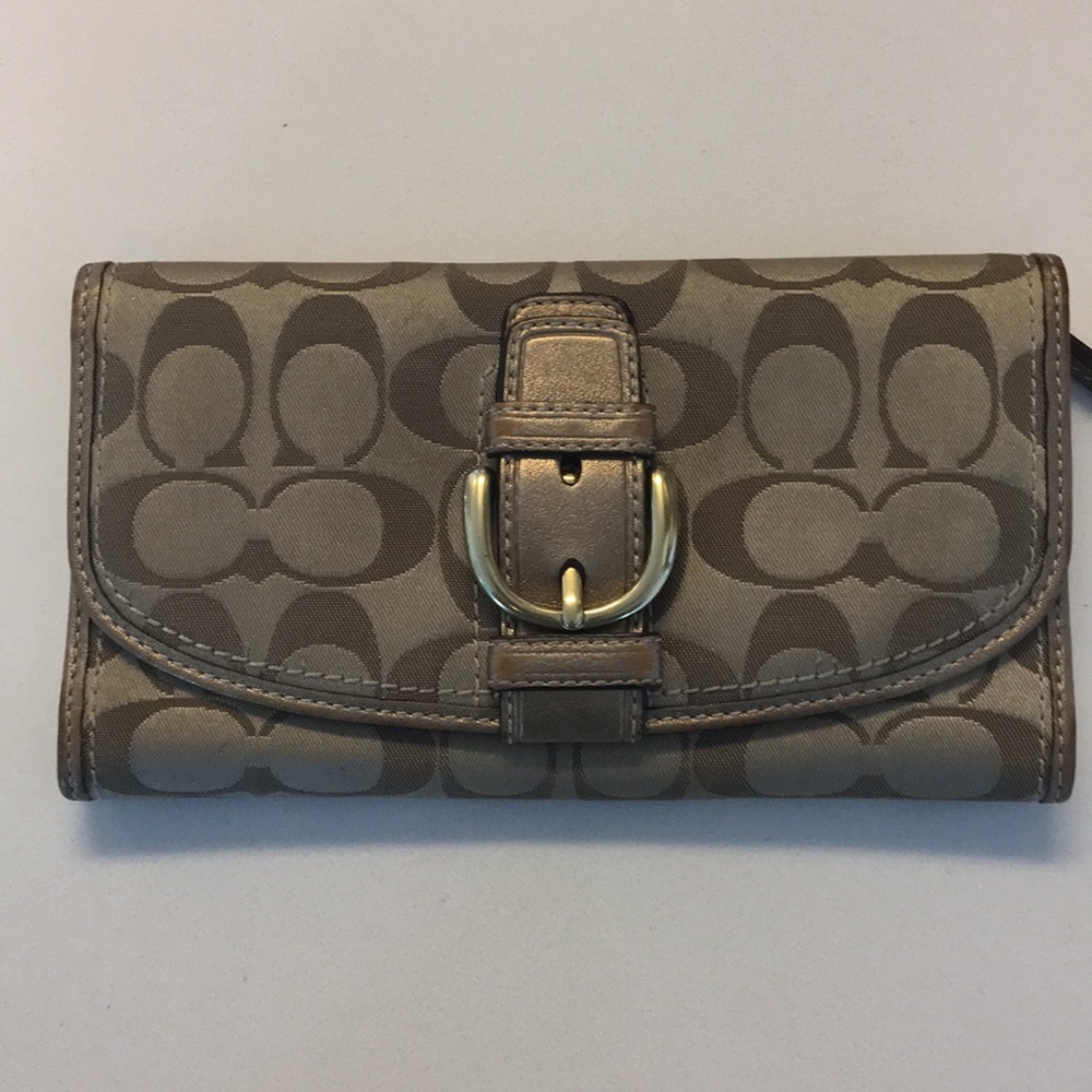 Coach leather and fabric gold wallet